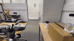 Grasping bottle at Location B — hand-eye calibration view